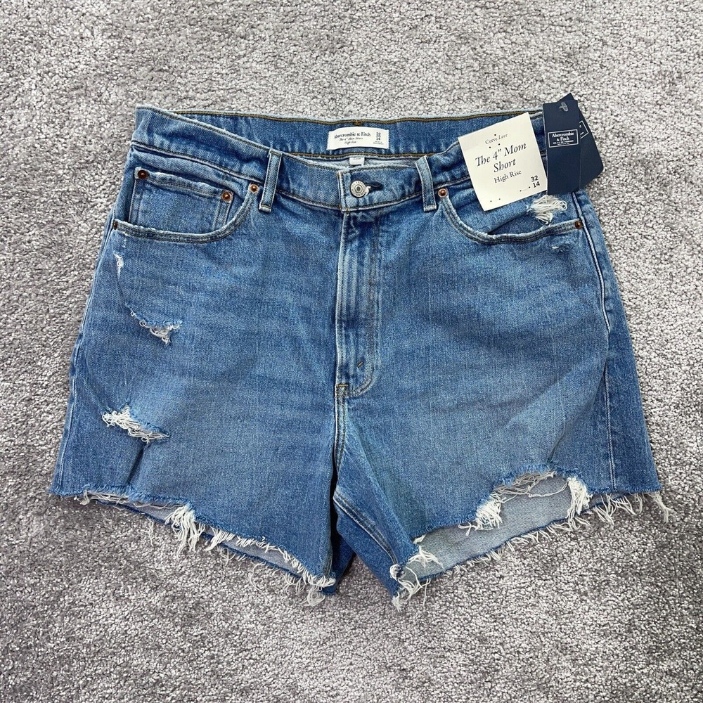 Abercrombie & Fitch Shorts Womens 32 14 Distressed The 4” Mom Short High rise
